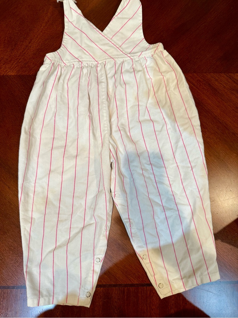 Vintage 1990 Source Unknown White Romper with Pink Vertical Stripes